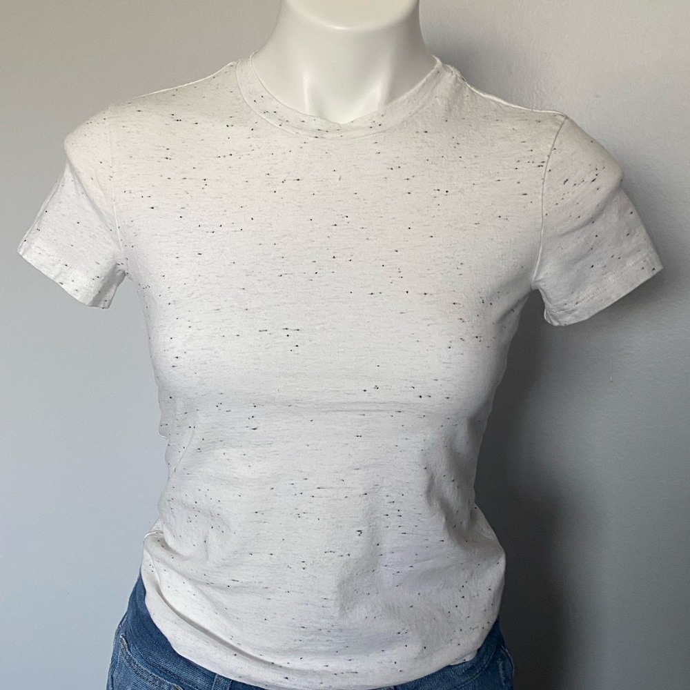 Theory White Speckled Short Sleeve Crewneck Tee